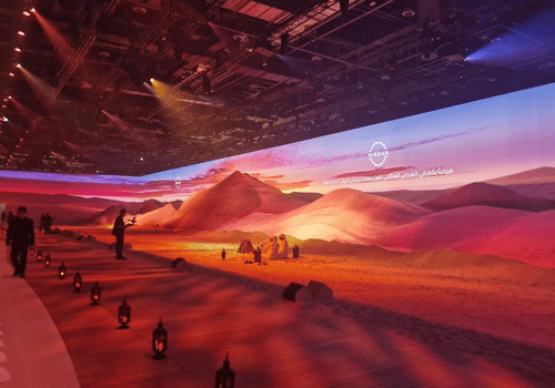 An immersive experience for the Nissan Patrol launch, featuring a desert backdrop, a panoramic LED wall and atmospheric lighting effects.