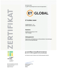 Screenshot of the German ISO 20121 certificate in German for sustainable event management