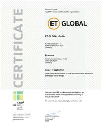 Screenshot of the ISO 20121 certificate in English for sustainable event management