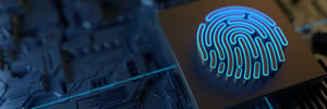 A close-up of the inside of a computer. A stylised fingerprint can be seen on the right.