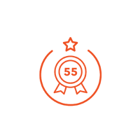 Icon showing a medal with the number "55"  in an outlined orange circle with a small star in the top