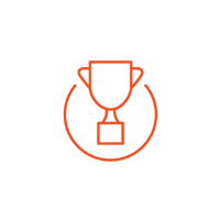 Icon showcasing a trophy in an outlined orange circle